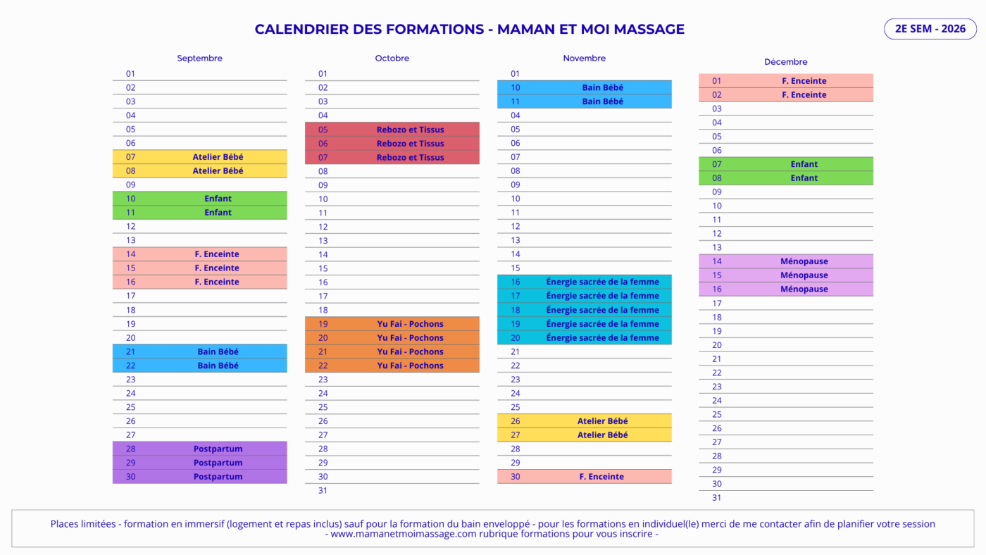 Calendrier 2e semestre 2026